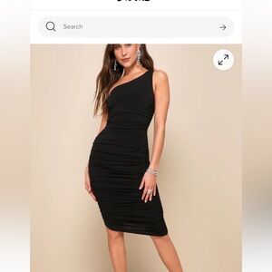 Lulus Total Appeal Black Ruched One-shoulder Bodycon Midi Dress - Size M